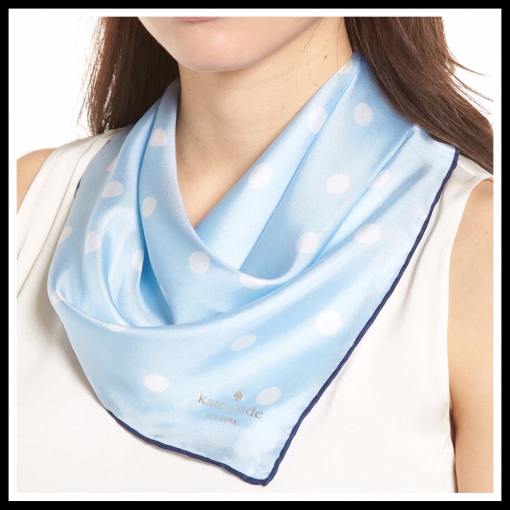 KATE SPADE BLUE SILK POLKA DOT BANDANA SCARF A3C - Picture 2 of 8